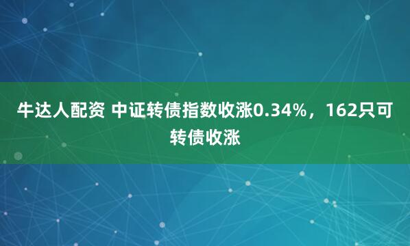 牛达人配资 中证转债指数收涨0.34%，162只可转债收涨